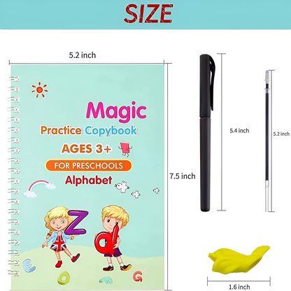 Sank Magic Practice Copybook Set for Kids (4 Books + 1 Magic Pen + 1 Grip + 10 Refills)