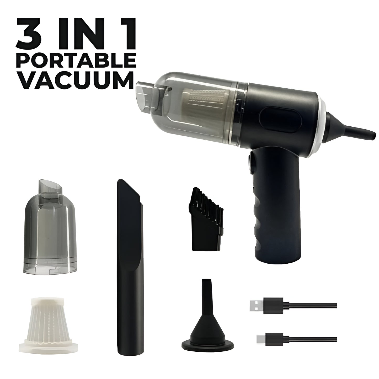 3 in 1 Mini Vacuum Cleaner | Portable Handheld Car Vacuum Cleaner