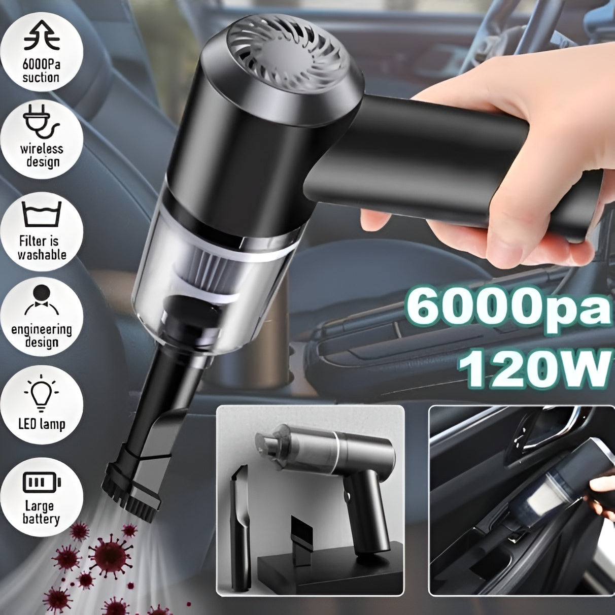 3 in 1 Mini Vacuum Cleaner | Portable Handheld Car Vacuum Cleaner